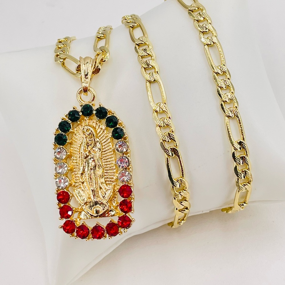 Virgin of Guadalupe and Chain and gold plated 14k